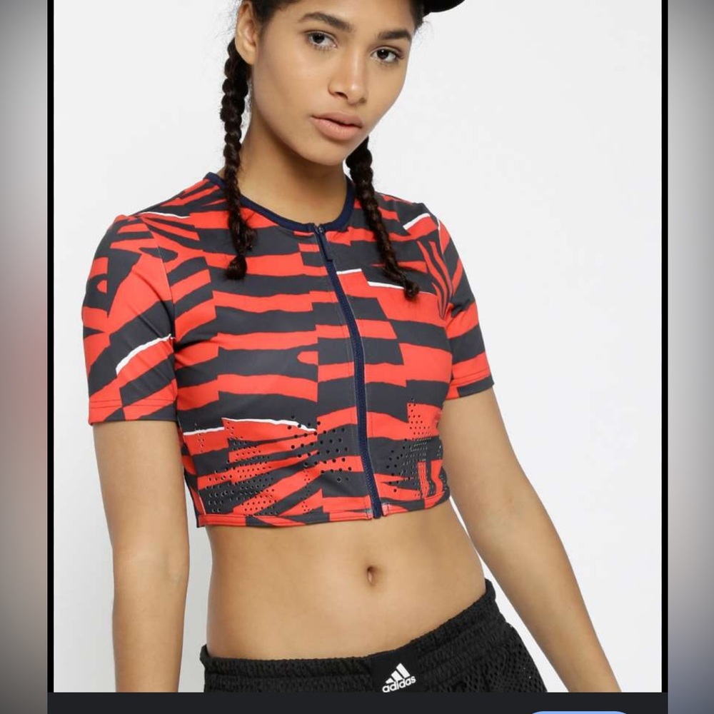 Adidas by Stella McCartney Women Orange Colorblocked Zip Active Top